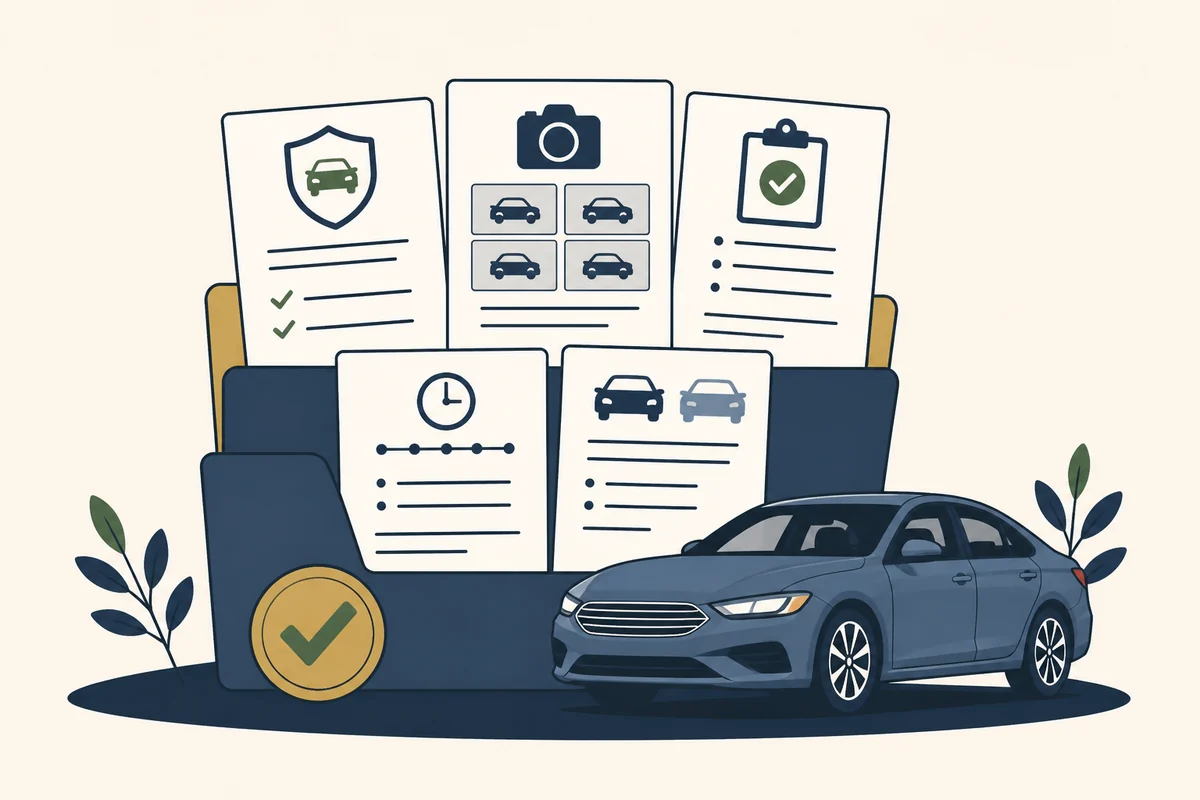 An organized diminished value claim file with repair photos, records, and vehicle evidence