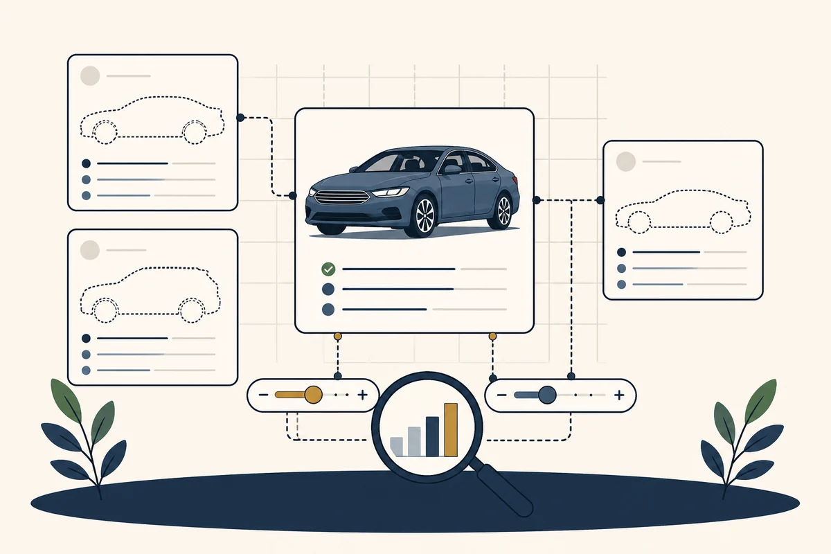A newer sedan evaluated with missing exact comparables and transparent market adjustments